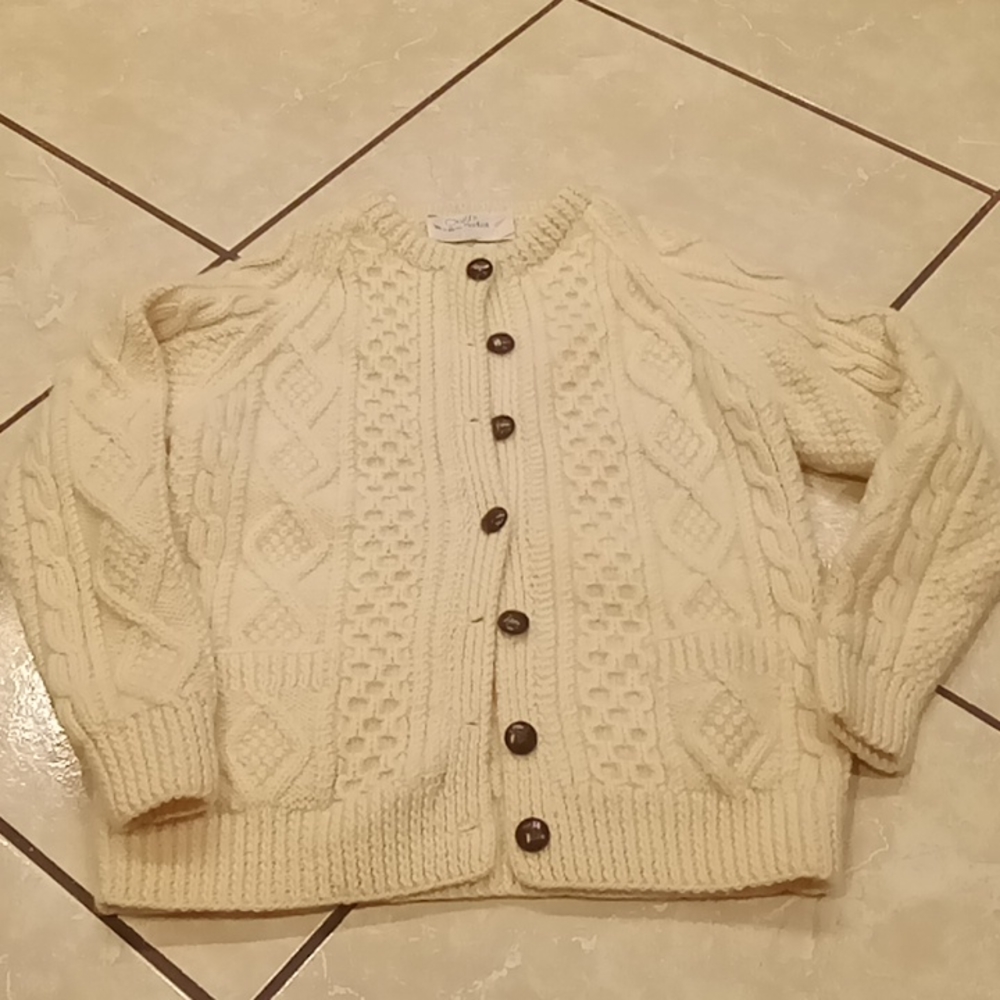Quill's Woolen Market Cardigan Sweater Medium Irish Ireland Fisherman